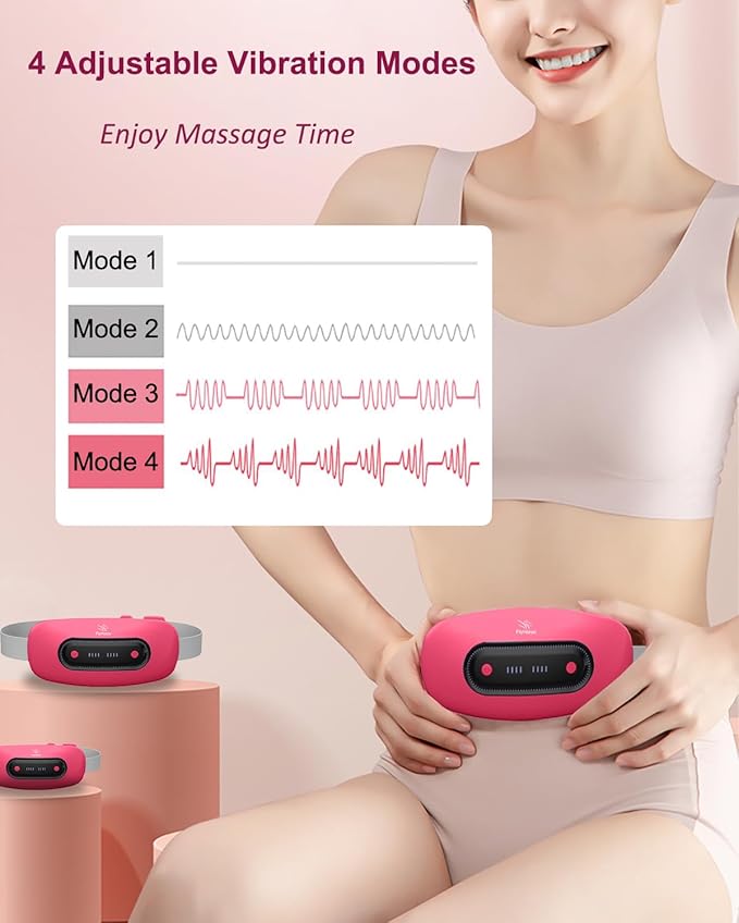 Electric Heating Pad,Portable Cordless Menstrual Heating Pad with 4 Heat Levels and 4 Massage Modes, Fast Large Heating Belly Wrap Belt(Rose Red)