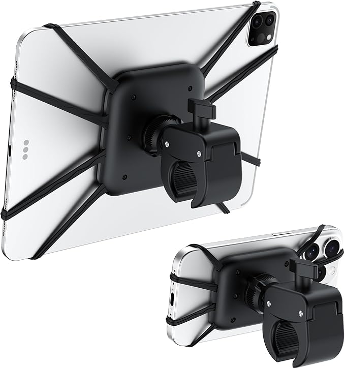 2-in-1 Spin Bike Tablet Holder Mount, Treadmill Tablet Holder Anti-Slip Silicone Design, Phone Holder for Peloton Bike Fits All 5.5-12.9"" Cell Phones and Tablets, Black, Z11pro