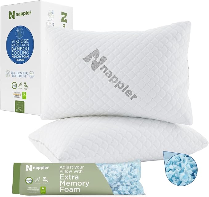 Cooling Pillow for hot Sleepers -Bed Pillows Standard Size Premium Set of 2 - Adjustable Shredded Memory Foam - Medium to Firm Pillows for Back, Stomach & Side Sleepers - Washable Cover