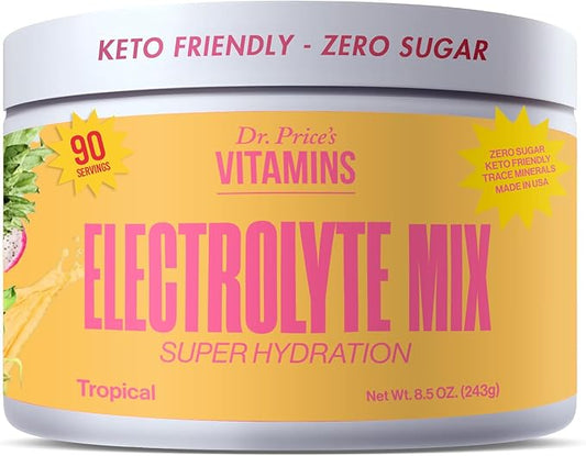 Dr. Price’s Electrolyte Mix | Sugar-Free Hydration Powder with 72+ Trace Minerals | No Sugar, Fast-Dissolving Electrolytes Powder Packets | Tropical, 90 Servings