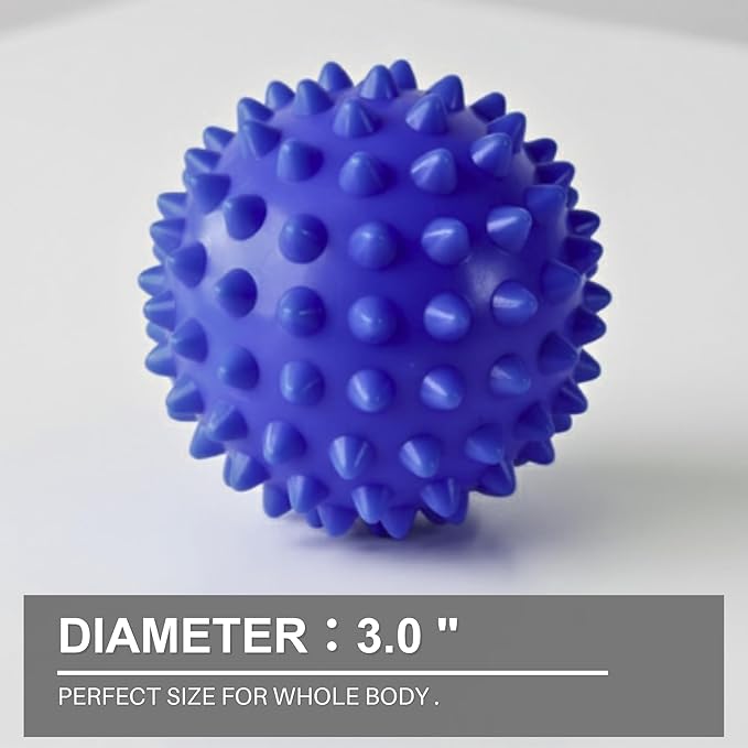 LEZER Spiky Massage Ball, Trigger Massage Point, Plantar Fasciitis, Deep Tissue Myofascial Release Tool, Foot Massager, Muscle Knot Relief, Physical Therapy, 3 in（Blue）