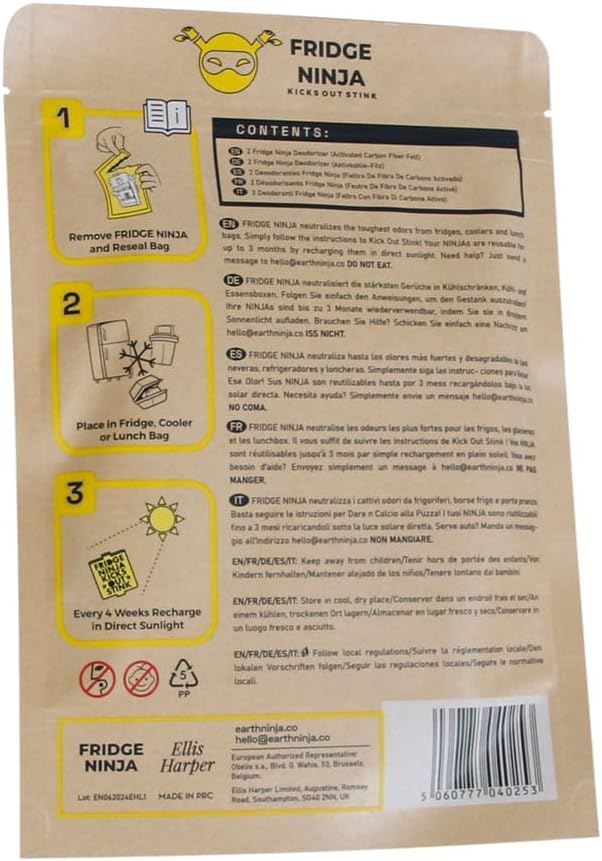 Fridge Ninja Compact Fridge Deodorizer (2 Pack) - More Effective Than Baking Soda - Compact Size Refrigerator Deodorizer Made of Activated Carbon