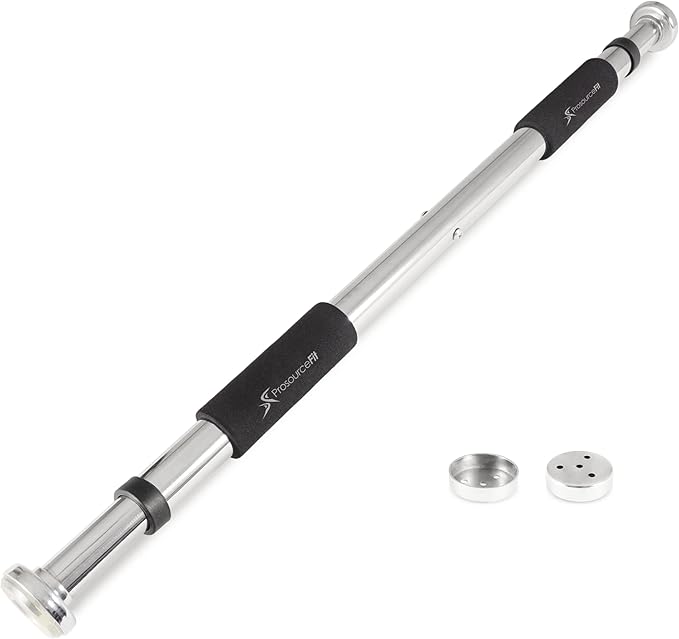 ProsourceFit Multi-Grip Lite Pull Up/Chin Up Bar, Heavy Duty Doorway Upper Body Workout Bar for Home Gyms 24”-32”