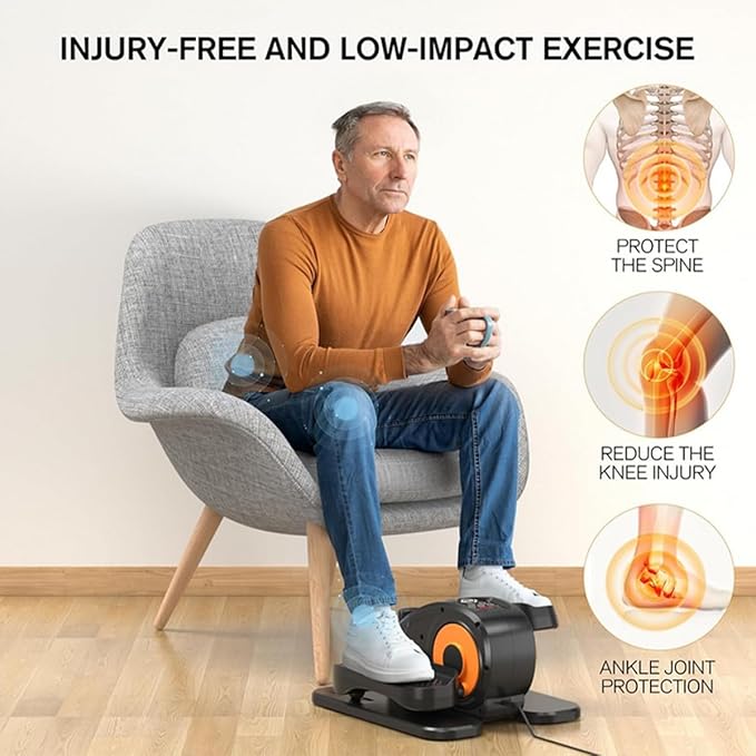 ESL Under Desk Elliptical - Portable Leg Exerciser with Pedal Strap for Seniors, Compact Seated Elliptical with Remote Control, LCD Display Electric Elliptical Trainers for Home
