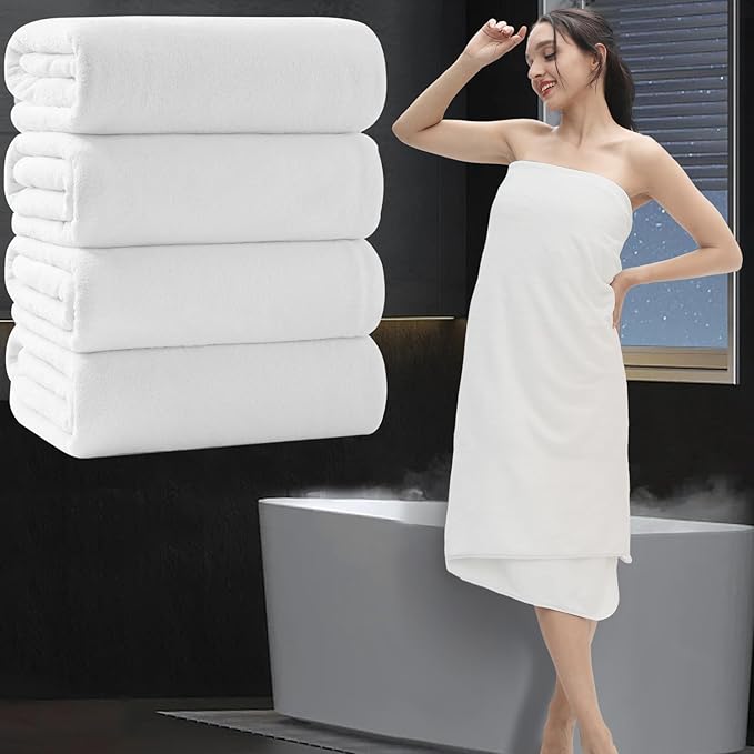 Extra Large Bath Sheet 4 Piece (35"x70")-Ultra Soft Oversized Bath Towel,Bath Sheet Set for Bathroom Hotel,Plush Highly Absorbent Quick Dry Shower Towel Set for Adults,Bathroom Towel Set White
