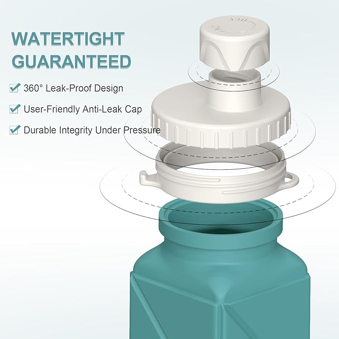 Collapsible Water Bottles 20.6oz 2 Pack, Silicone Foldable Portable Travel Water Bottle, Lightweight Reusable Leakproof for Traveling Camping Hiking Cycling Sports Outdoor (Blue+Darkblue)