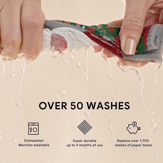 RECYCO 4 Pack Christmas Swedish Dishcloths for Kitchen | Classic Red Washable Dish Towels | Cellulose Reusable Cleaning Paper Towels | Absorbent Counter Dish Cloth Sponge Kitchen Wipes, 7" x 8"