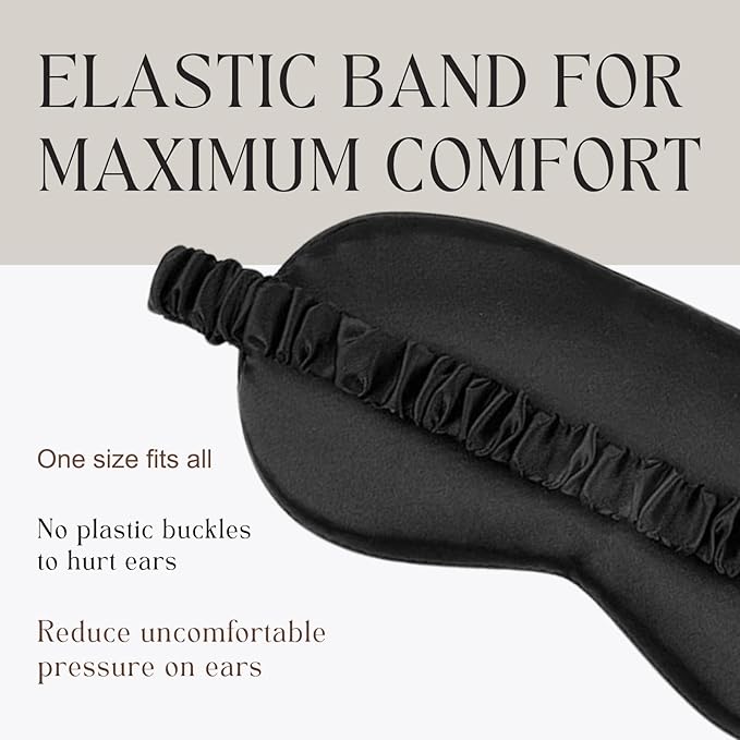 Silk Satin Sleeping Eye Mask, Black Sleep Eye Mask Night Blindfold for Women and Men, Soft Breathable Blackout Eyeshade Eye Cover for Travel, Wedding Bridesmaid Gift