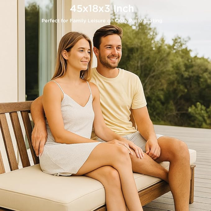 Codi Outdoor Bench Cushion 45 inch, Double Waterproof Patio Furniture Cushions Replacement for Swing, Porch, Couch, 45x18x3'', Beige