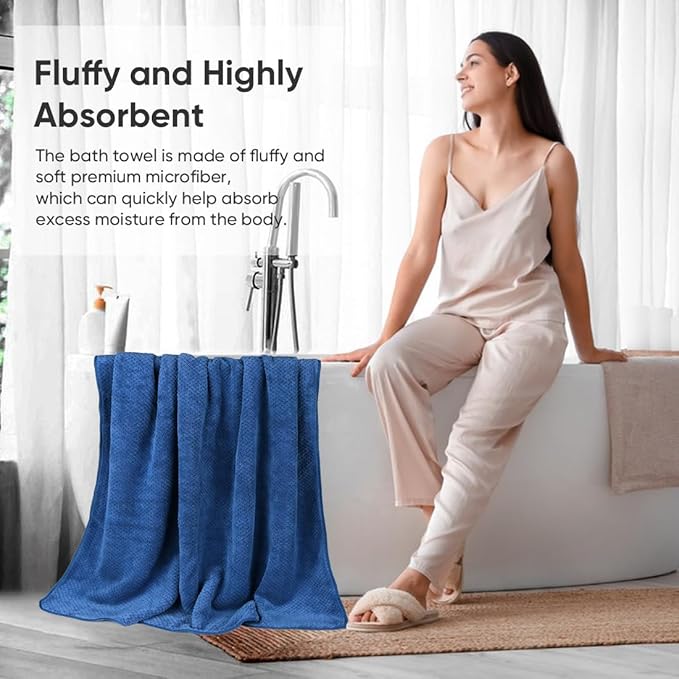 HOMEXCEL Bath Towels Pack of 2, (27 x 54 Inches) Microfiber Ultra Soft Highly Absorbent Bath Towel Set, Lightweight and Quick Drying Towels for Body, Sport, Yoga, SPA, Fitness, Blue