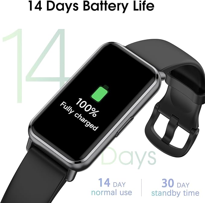 Long Battery Pedometer Watch 14 Days Battery Life, Slim Design No App/Phone Required Fitness Tracker, 50 Meters Waterproof Smart Watch, Heart Rate & Blood Oxygen Monitor Step Counter for Men Women
