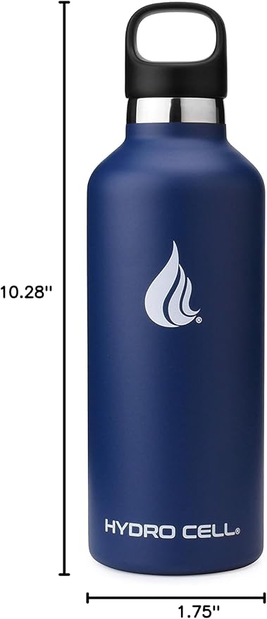 HYDRO CELL Stainless Steel Water Bottle with Straw & 2 Standard Mouth Lids (32oz 24oz 20oz 16oz) Keeps Liquids Hot or Cold w/Double Wall Vacuum Insulated Leak Proof Sport Design (Navy 32oz)