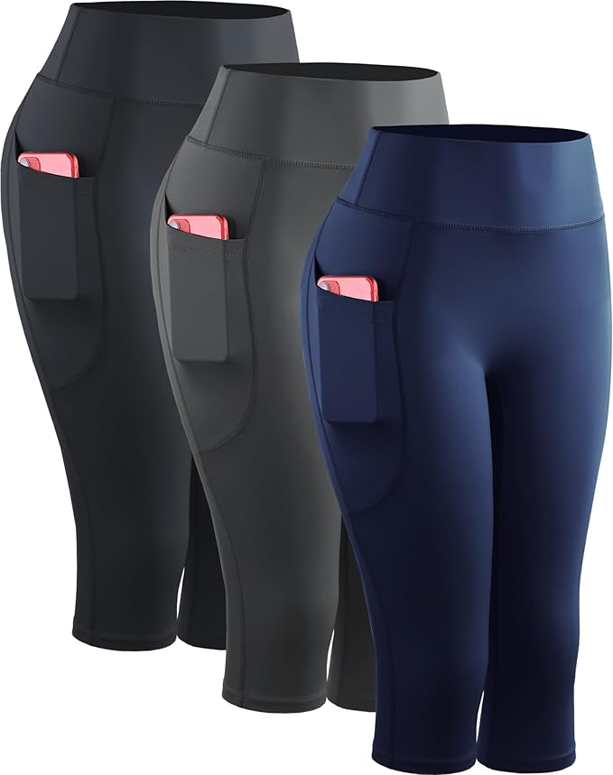 NELEUS Women's Tummy Control High Waist Capri Running Leggings Yoga Pants with Pocket