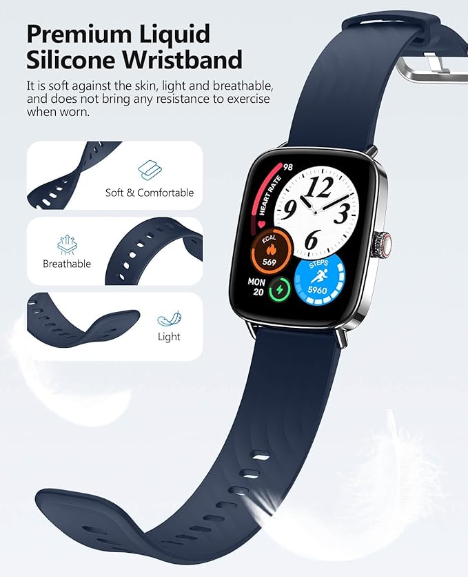 2025 Smart Watches for Men Women, 1.85" AI Voice Smartwatch, 24/7 Heart Rate Monitor, Stress/SpO2/Sleep Tracker, IP68 Waterproof, Weather, 100+ Sports Fitness Tracker for Android iOS Blue