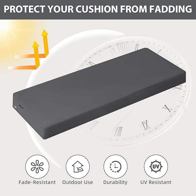 Favoyard Outdoor Bench Cushion 59 × 16 Inch Waterproof & Color Resistant Patio Benches Cushions for Garden Loveseat Swing Couch Furniture with Handle, Removable Cover and Adjustable Straps, Dark Grey