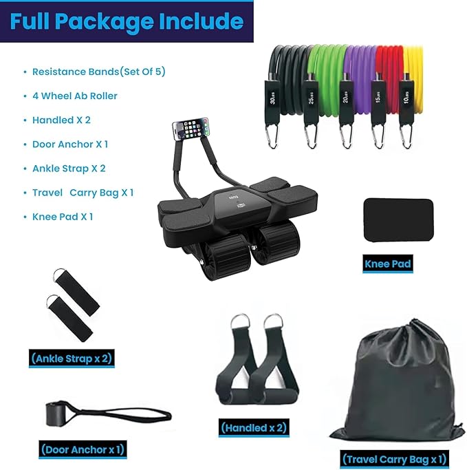 2025 New 4-Wheel Abdominal Roller with Elbow Support : Latest Upgraded High-Performance Exercise Machine With Automatic Rebound, Multi- layered Anti-Slip Design with Calorie Counting LCD Screen