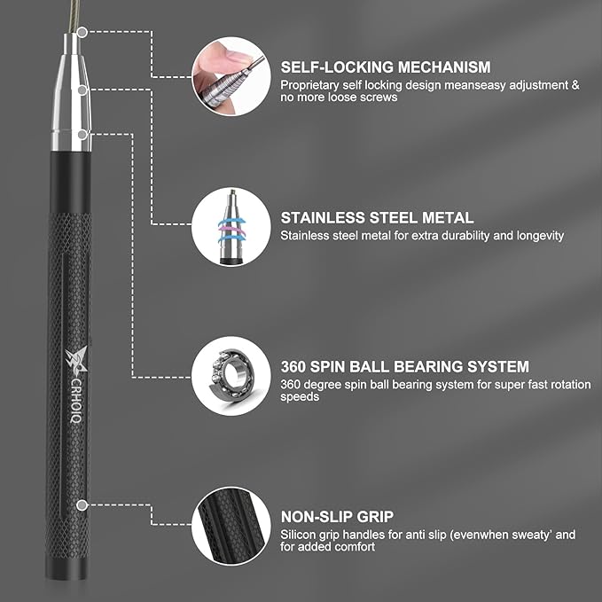 Speed Jump Rope for Men Women, Fitness Skipping Rope with Aluminium Handle and 2 Ropes, Self-Locking Design Adjustable Jumping Rope for Adult Workout Boxing