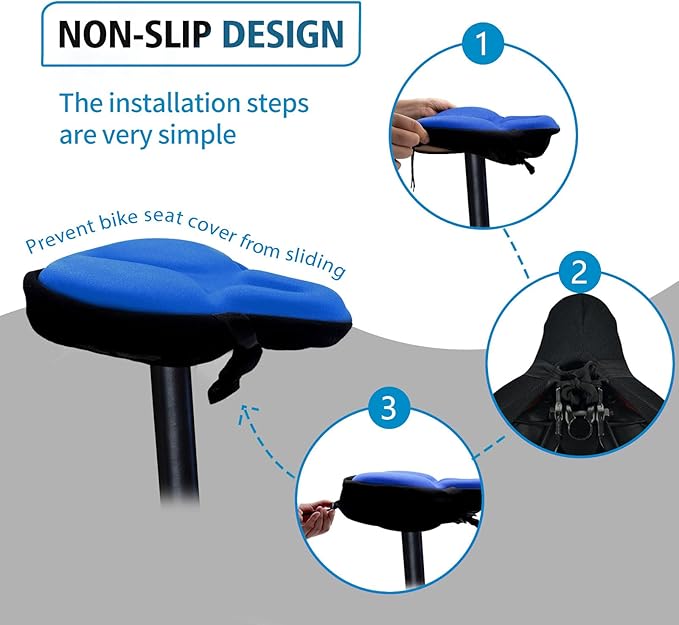Bike Seat Cover, HUIOK Wide Gel Exercise Bike Seat Cushion for Women Men Comfort, Fits Spin, Stationary and Cruiser Bikes, Indoor Outdoor Cycling, Water Dust Resistant Cover Included