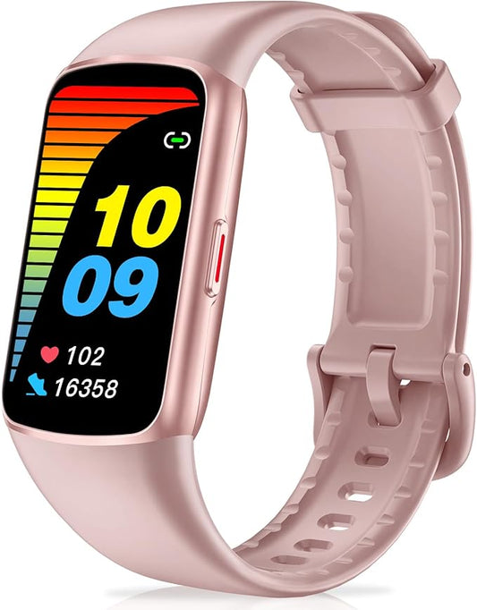 Fitness Tracker with 24/7 Heart Rate, Blood Pressure Blood Oxygen Sleep Monitor, 123 Sports Modes Calories Smart Watch,IP68 Waterproof Step Counter Activity Trackers Pedometer for Women Men (Pink)