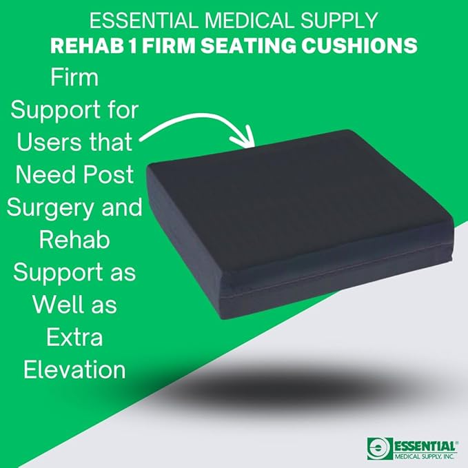 Essential Medical Supply Rehab 1 Foam Seat Cushion - Denser Cushion for Office Chairs, Wheelchairs, and More - Chair Seat Pad Provides Additional Support and Pain Relief for Seniors - 18" x 16" x 2"