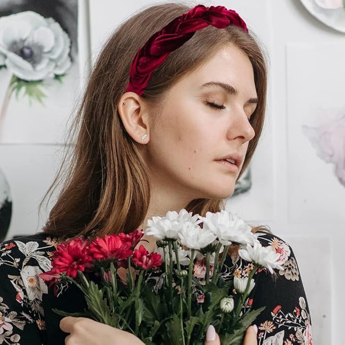 Madison Tyler Thick Headbands for Women | Red Velvet Braided Cute Handmade Makeup Hair Band for Girls Thin Hair | Skincare and Boho Spring Headband for Washing Face