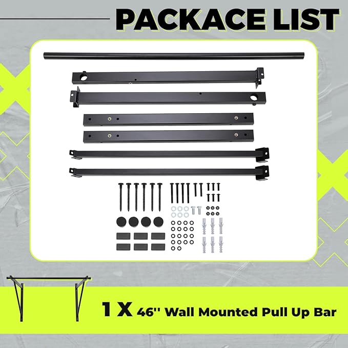 ECOTRIC 46'' Wall Mounted Pull Up Bar Chin up Bar Doorway Exercise Bar Upper Body Gym Workout Bar Heavy Duty Training Fitness Home Heavy Duty 500lbs