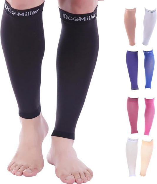 Doc Miller Compression Calf Sleeve for Men & Women, Premium Medical Grade, 15-20mmHg Graduated Support for Running, Calf Tear, Shin Splints, Knee High, Calf Sleeves, 1 Pair