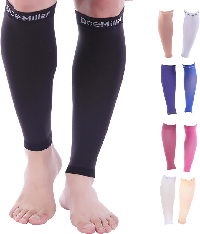 Doc Miller Compression Calf Sleeve for Men & Women, Premium Medical Grade, 15-20mmHg Graduated Support for Running, Calf Tear, Shin Splints, Knee High, Calf Sleeves, 1 Pair