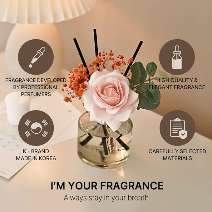 COCODOR Rose Flower Reed Diffuser/Dark Vanilla&Sandalwood/6.7oz/1Pack / Home Fragrance Scent Essential Oil Stick Diffuser for Bedroom Bathroom Home Décor