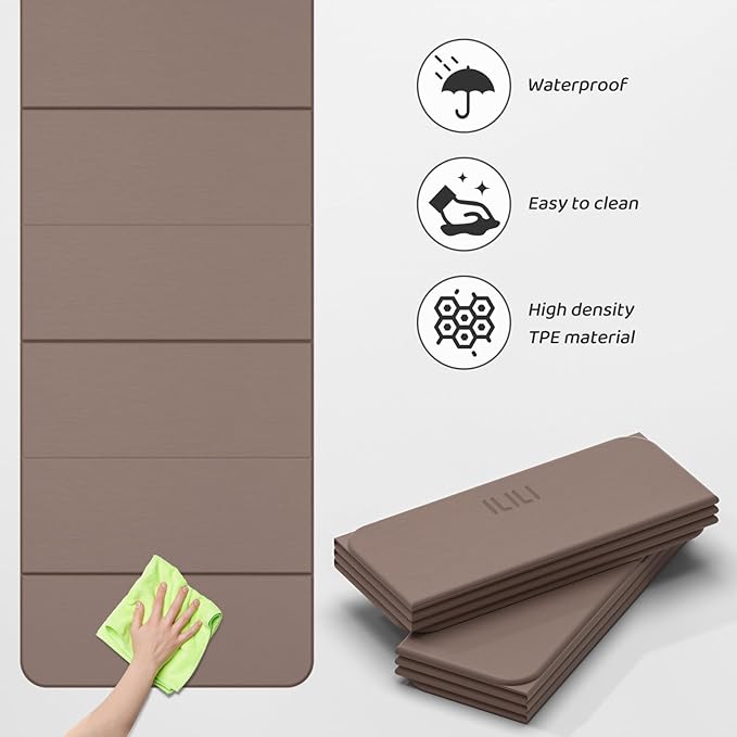 ILILI Foldable Yoga Mat 71 * 24 * 0.3'' - TPE Non-Slip Fitness Mat for Home，Waterproof & Lightweight (2lb) for Home gym, Pilates & Stretching,Fitness Workouts | 7-Fold Portable Design