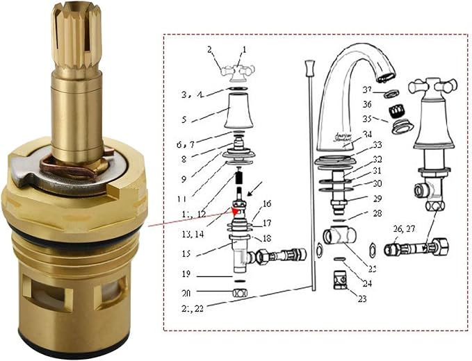 Faucet Cartridge Replacement, Solid Brass Housing, Compatible with American Standard 994053-0070A, 4Z-24H Hot & Cold Replacement Valve Stem, for Dual-Handle Faucet Repair Parts (1-Pack)