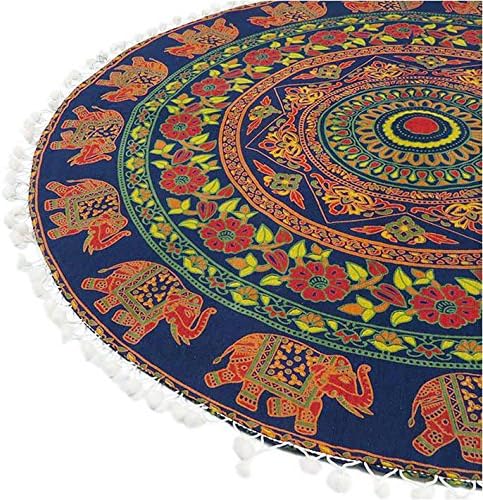 Eyes of India - Mandala Floor Pillow Cover Meditation Cushion Seating Throw Hippie Round Colorful Decorative Bohemian Indian Pouf Ottoman Handmade Cover ONLY (M1 Dark Blue-2, 32" x 32")