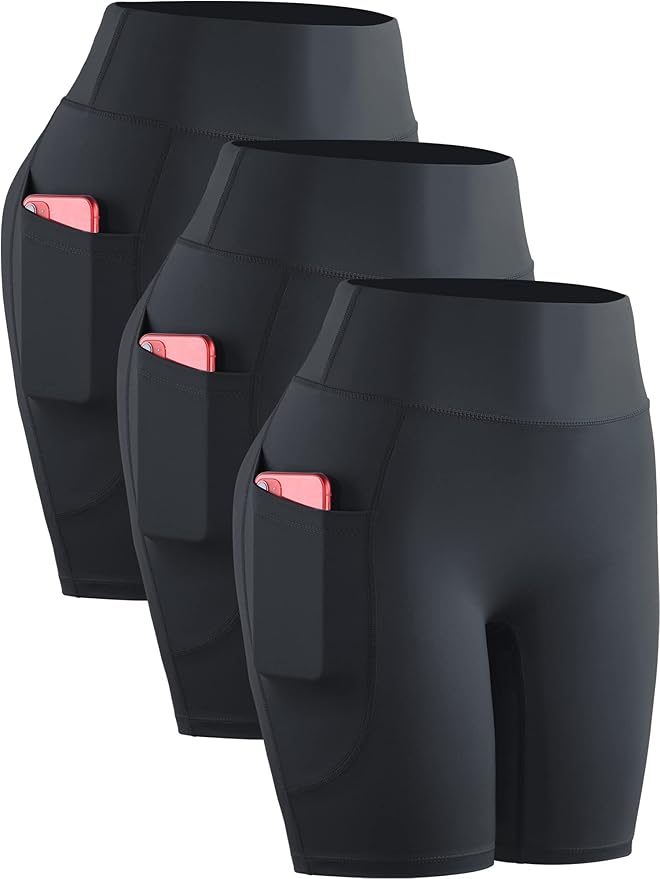 CADMUS Women's High Waist Spandex Yoga Shorts for Bike Running Two Side Pockets