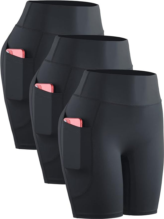CADMUS Women's High Waist Spandex Yoga Shorts for Bike Running Two Side Pockets