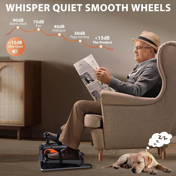 Under Desk Elliptical Machine, Electric Ellipse Leg Exerciser While Sitting for Seniors Adults, Quiet & Portable Electric Seated Pedal Exerciser with Remote Control, 15 Adjustable Speeds, 5 Auto Modes