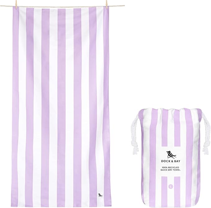 Dock & Bay Beach Towel - Quick Dry, Sand Free - Compact, Lightweight - 100% Recycled - Includes Bag - Cabana Light - Lombok Lilac - Large (160x90cm, 63x35)