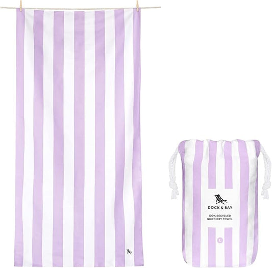 Dock & Bay Beach Towel - Quick Dry, Sand Free - Compact, Lightweight - 100% Recycled - Includes Bag - Cabana Light - Lombok Lilac - Large (160x90cm, 63x35)