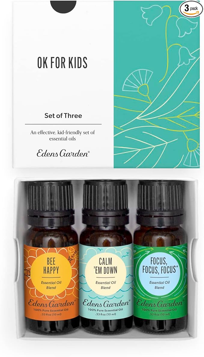 Edens Garden OK For Kids Essential Oil 3 Set – 100% Pure Therapeutic Grade, Undiluted Aromatherapy Scents For Slime Making, Diffusers & Humidifiers – No Fragrance Oils, Gentle & Natural, 10 ml/ 3 Pack