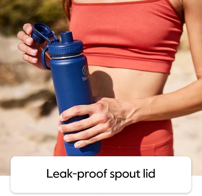 Takeya Actives Water Bottle with Spout Lid - Bottle with Double Stainless Steel Insulation - Dishwasher Safe & BPA-Free - Bottle with Spout Lid & Removable Bumper - 22 oz, Bluestone