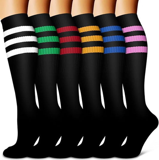 BLUEENJOY Copper Compression Socks for Women & Men (6 pairs) - Best Support for Nurses, Running, Hiking, Recovery
