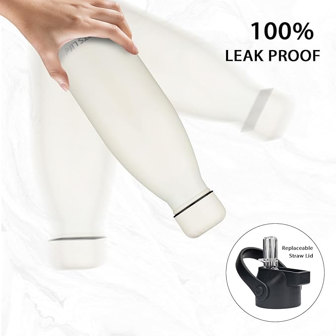 Insulated Water Bottle, 2 Pack-12oz Stainless Steel Water Bottles with straw lid, Metal Sports Water Bottles for Boys,Girls, Double Wall Vacuum BPA-Free Flask for Sports (Grey&Cream white)