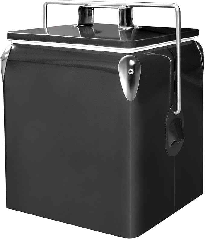 Retro Ice Chest Cooler with Bottle Opener 13L (14Qt), Stainless Steel Vintage Style Ice Bucket for Camping, Party, Beach, Picnic, RV, BBQ, Tailgating, Fishing