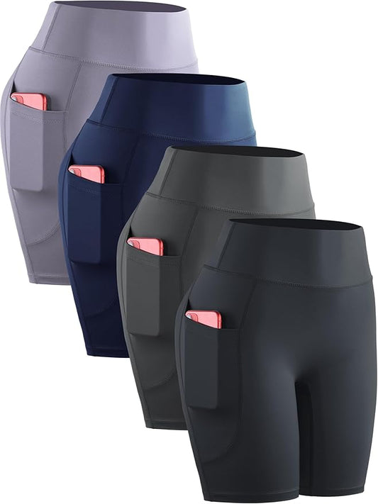 CADMUS Women's High Waist Spandex Yoga Shorts for Bike Running Two Side Pockets