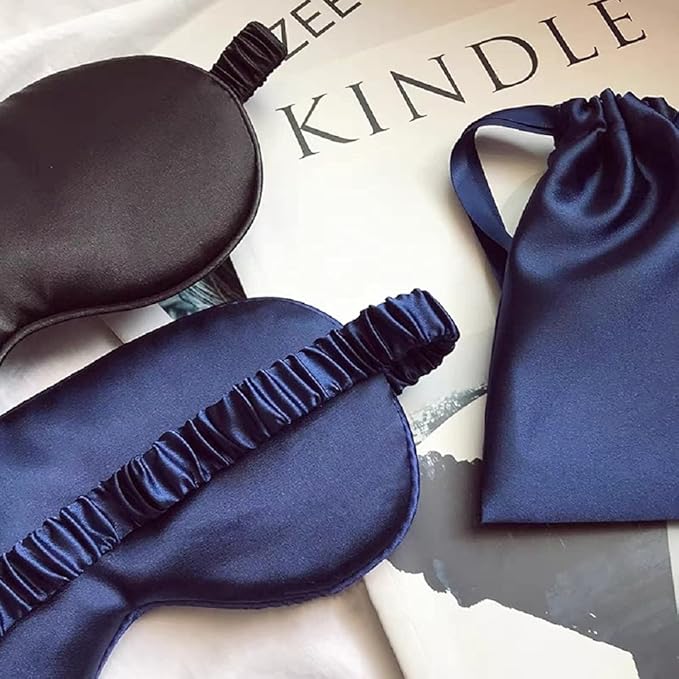 Silk Satin Sleeping Eye Mask, Navy Sleep Eye Night Blindfold for Women and Men, Soft Breathable Blackout Eyeshade Eye Cover for Travel, Wedding Bridesmaid Gift