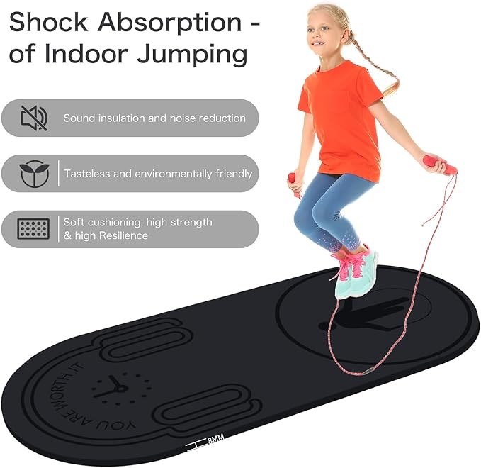 8/20/30mm Jump Rope Mat Fitness Exercise Mat Durable, Non-Slip, Workout Mats with Jump Rope & Carrying Bag for Home Gym Flooring (55"x 24")