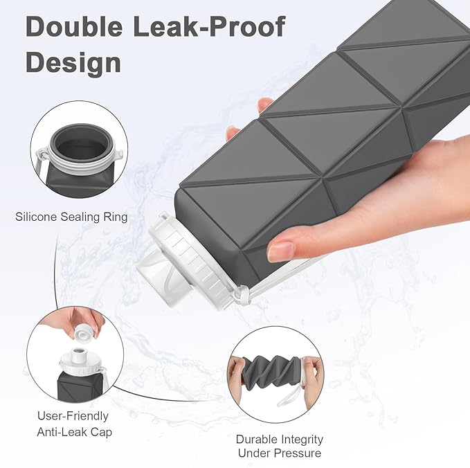 Collapsible Water Bottles Flexible Bpa Free Silicone Reusable Foldable Water Bottle,Durable Lightweight Leak-Proof Compact Water Bottles For Travel Hiking Yoga Running Outdoor Sports