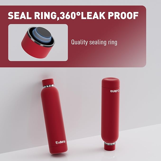 Slim Insulated Water Bottles for Travel 25oz with Clip, Double Wall Vacuum Stainless Steel Water Bottle Keeps Drinks Cold 24 Hrs/Hot 12 Hrs, 100% Leakproof, BPA Free（Red）