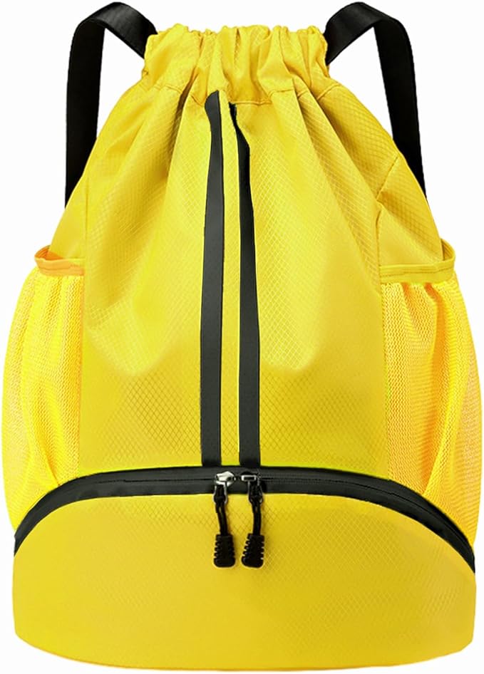 Hoedia Sports Drawstring Backpack - String Swim Gym Bag with Shoes Compartment and Wet Proof Pocket for Women/Men (Yellow)