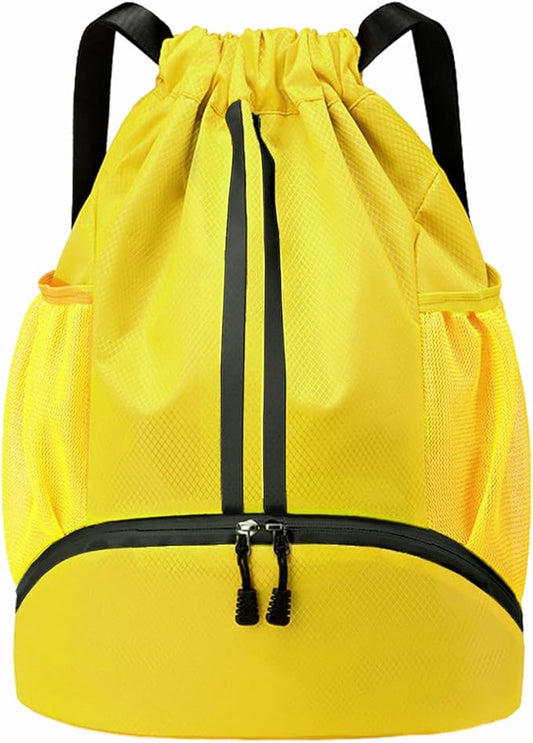 Hoedia Sports Drawstring Backpack - String Swim Gym Bag with Shoes Compartment and Wet Proof Pocket for Women/Men (Yellow)