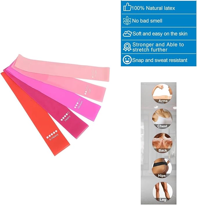 Cekaso Resistance Exercise Bands with 5 Resistance Levels for Strength Training and Physical Therapy, 5 vary